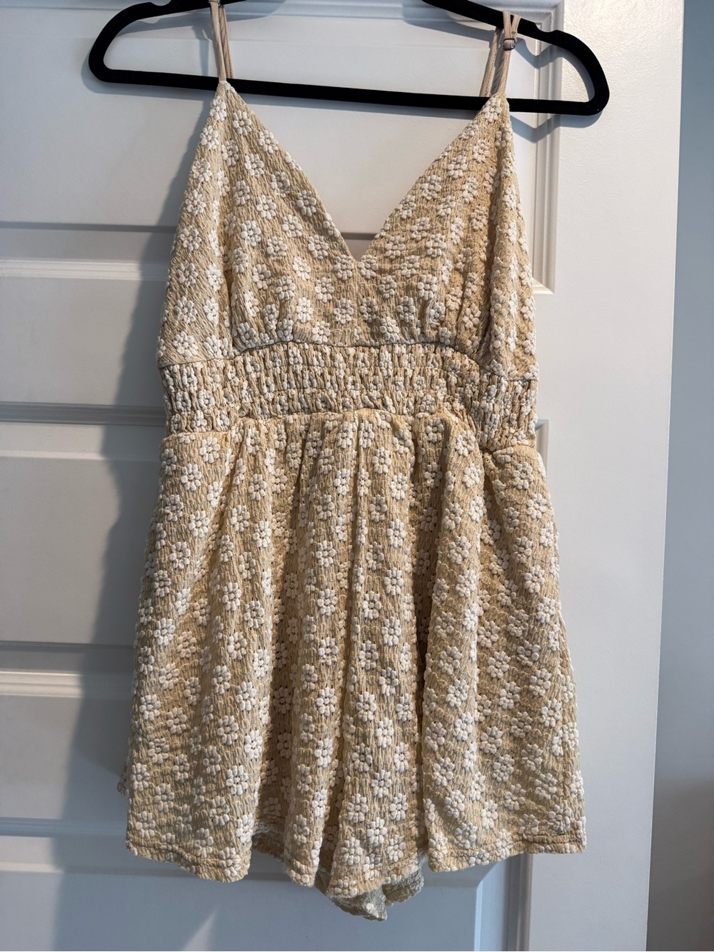 Textured Floral Romper in Cream and White